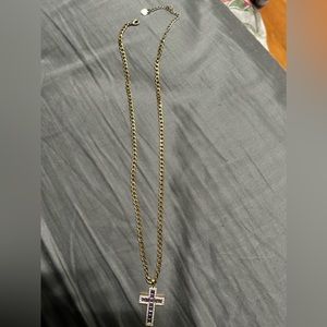 Stainless steel gold plates purple cross